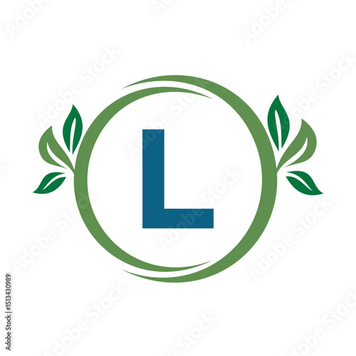 Green Leaf Logo Combine With Letter L Vector Template