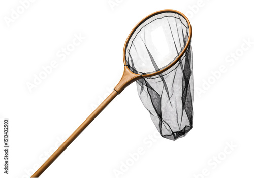 A Rustic Fishing Net Simple Elegance in Wood and Mesh isolated on transparent baackground