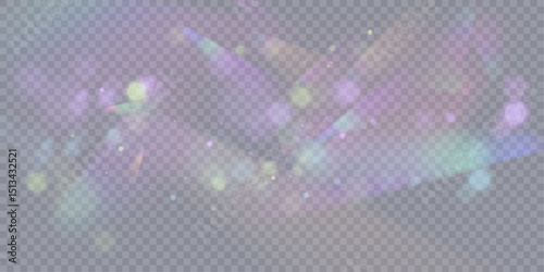 PNG 16-bit light flare and crystal glow with rainbow sparkle, prism shine and reflective beam on glass background, PNG abstract effect with glowing spectrum, magic blur and transparent highlight.