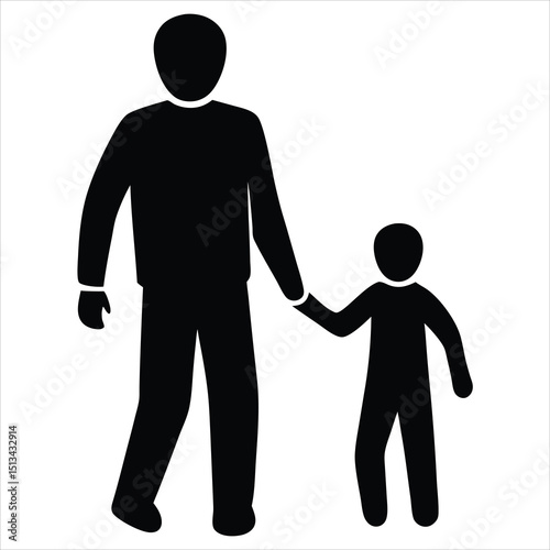 silhouette of child on father shoulders vector illustration, Tender silhouette of a father holding his newborn baby with affection and love