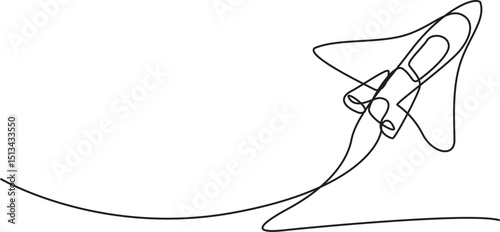 One continuous editable line drawing of a retro spaceship flying upwards. Rocket of a spaceship being launched into space. Single line drawing vector graphic illustration. Rocket one line.
