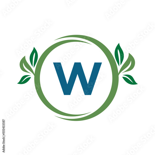 Green Leaf Logo Combine With Letter W Vector Template