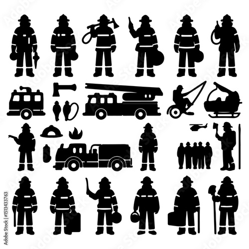 set of a firefighter silhouette ,firefighter silhouette