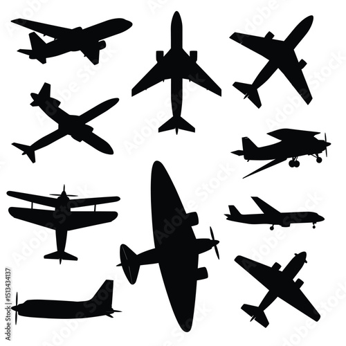 set of silhouettes of planes