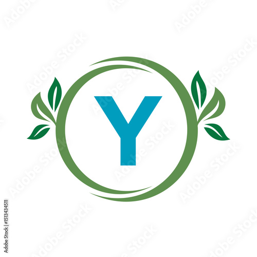 Green Leaf Logo Combine With Letter Y Vector Template