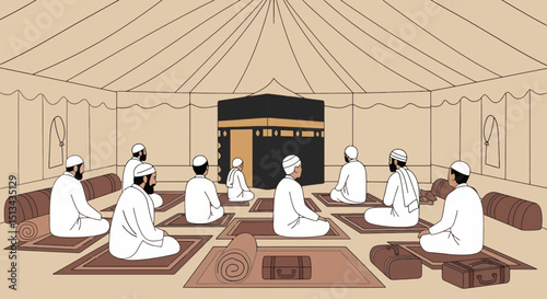 Pilgrims Praying at the Kaaba in Mecca Illustration