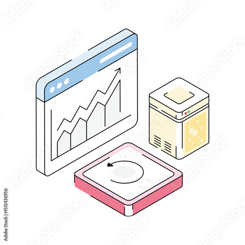 A captivating isometric icon illustrating web analytics clearly