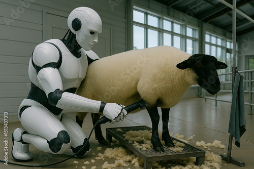 Futuristic Sheep Shearing Technology with Humanoid Robot