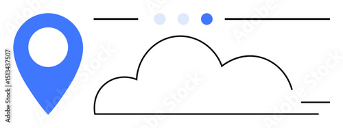 Cloud outline and location marker, symbolizing data storage, navigation, communication, and networking. Ideal for cloud service, technology, location tracking, connectivity online storage data