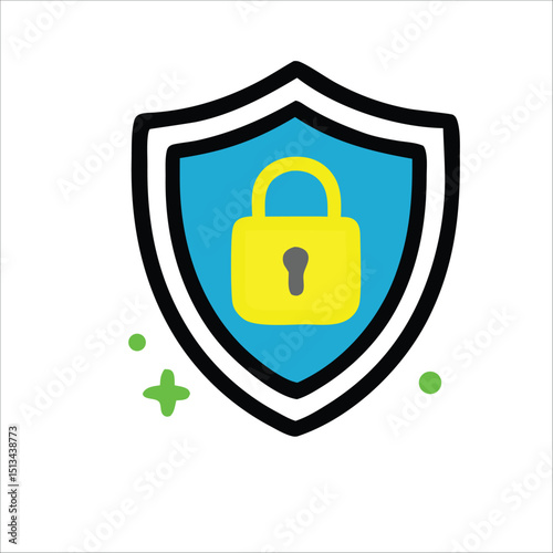 Blue shield with a yellow padlock inside suitable for cybersecurity concepts, data protection, online security, internet safety, information security, secure browsing.