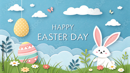 Happy Easter. Congratulatory easter background. Easter eggs and flowers. Selective focus. .Horizonta