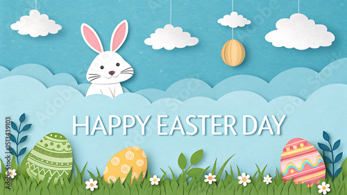 Happy Easter. Congratulatory easter background. Easter eggs and flowers. Selective focus. .Horizonta