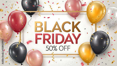 Black friday sale up to 50% off text over colorful fall leaves background. Word Black friday with colorful leaves. Creative nature concept. 50% off discount promotion sale poster, banner, ads