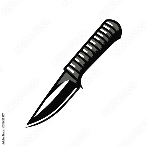 Sharp kitchen knife with a shiny steel blade and black handle, isolated on a white background