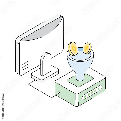A well crafted isometric icon of bitcoin filter function