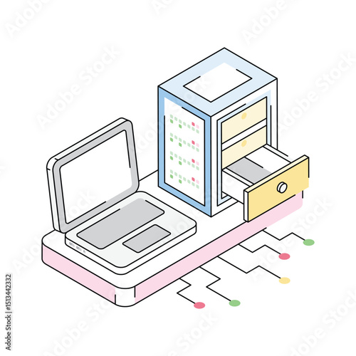 Well designed isometric icon of laptop server interface