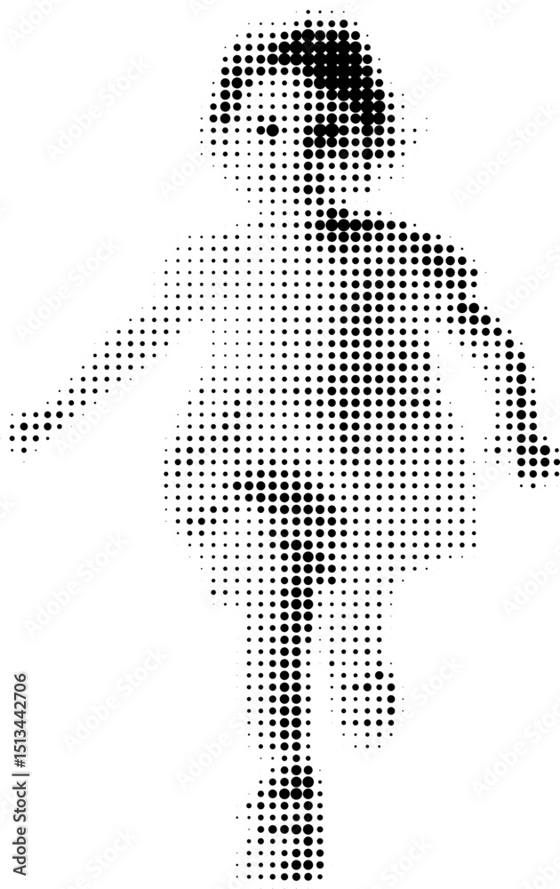 Fototapeta premium Dynamic halftone vector illustration of running kid in retro comic style with bold dotted texture. Isolated on white background. Sport, children's health.Running.