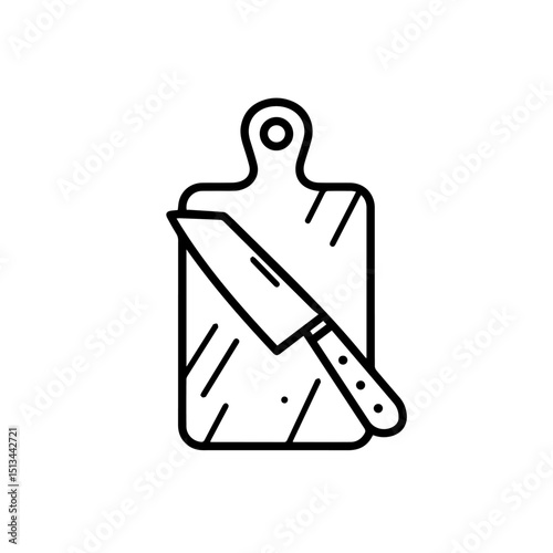 Stylish kitchen board and knife set for cooking.  Elegant cutting board and sharp knife design.  Perfect kitchen accessory for holiday baking and cooking.  Image ideal for New Year 2026, Christmas, an