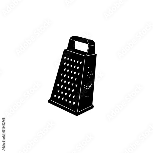 Kitchen grater utensil for cheese preparation. Classic kitchen tool with sharp holes for grating hard cheese.  This image of kitchenware is perfect for culinary websites, food blogs, or holiday-themed