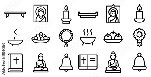 Minimalist icons of spiritual meditation and religious symbols for design