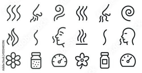 Aromatic scent and smell concept with nose and fragrance icons