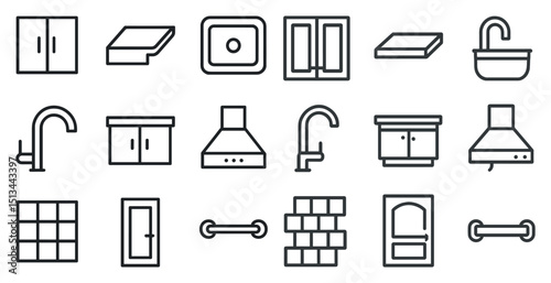 Kitchen and bathroom icon set for interior design projects