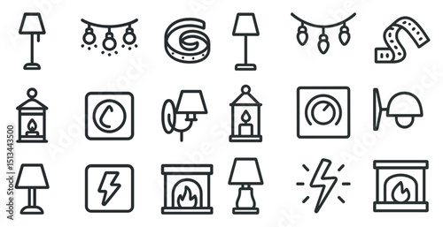 Home decor and lighting icons for interior design projects