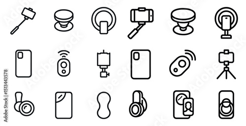 Smartphone photography icons set for selfies and remote control devices