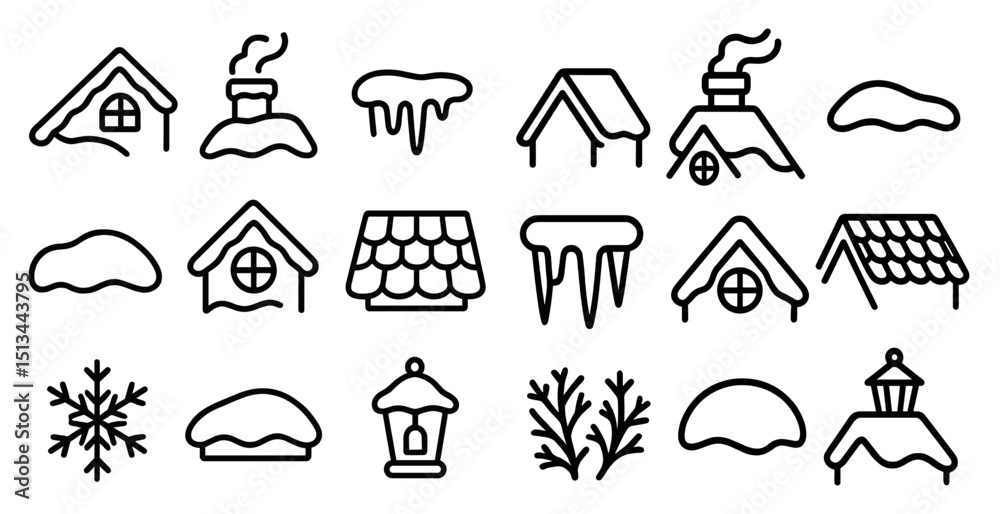 Fototapeta premium Winter roof icons collection for decor and design projects