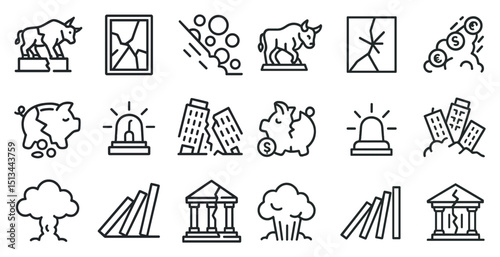 Financial market symbols and economic crisis icons for design projects