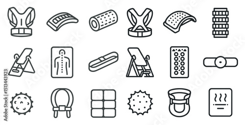 Collection of massage tools and equipment icons for relaxation and therapy design