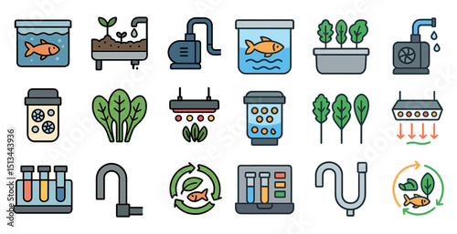 Aquaponics system elements for sustainable agriculture and urban gardening design