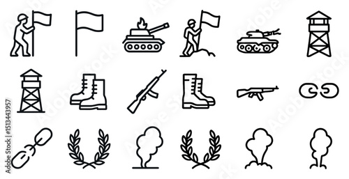 Military icons and symbols collection for design and decoration