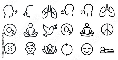 Breathing exercises and meditation icons for wellness and relaxation designs