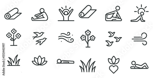 Yoga and meditation icons for relaxation and wellness designs