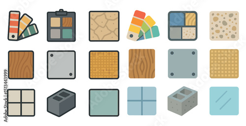 Color swatches and material icons for design inspiration and planning