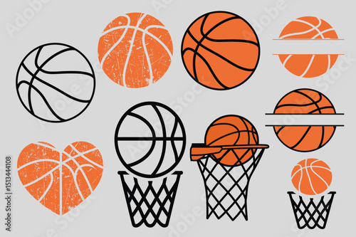 Basketball Icons and Hoop Set