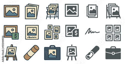 Art gallery icon set for creative design and display concepts
