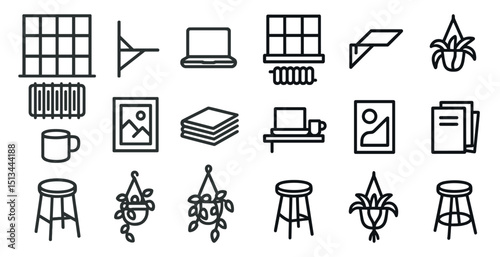 Home office and decor icons set for design projects
