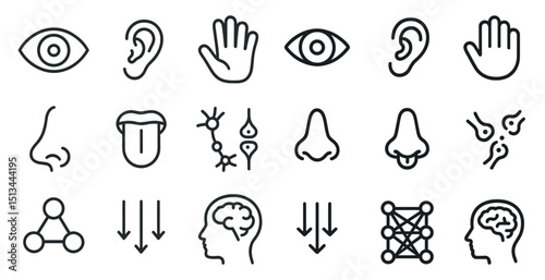 Human senses and neural network icons for educational and design use