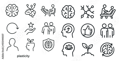 Brain health and personal growth icons for mental well-being and development