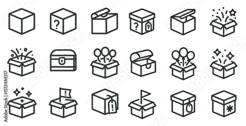 Set of mystery box and surprise gift icons for creative design projects