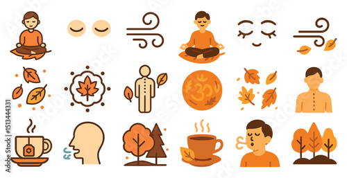 Autumn meditation and wellness icons for relaxation designs