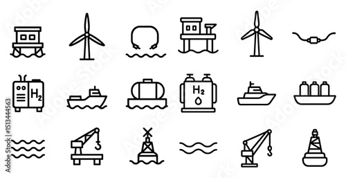 Renewable energy and hydrogen industry icons for environmental design projects