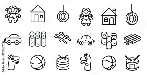 Childhood playtime icons set for creative design projects