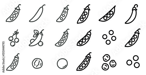 Variety of vegetable icons featuring peas and beans in line art design
