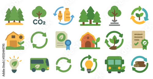 Environmental sustainability icons for eco-friendly design and awareness