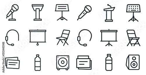 Music and conference equipment icons for events and presentations