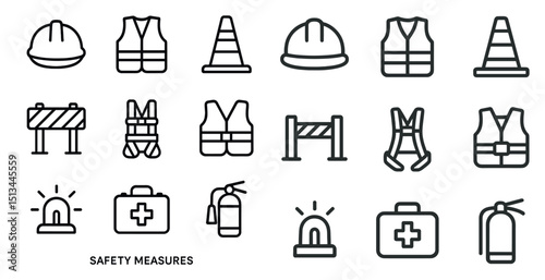 Safety measures icons for workplace construction and emergency preparedness
