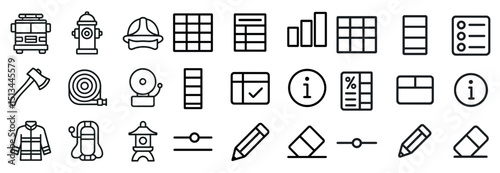 Comprehensive collection of fire safety and data visualization icons for design